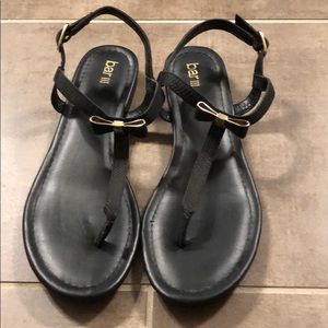 Bar III Black Sandals With Gold Bow Details